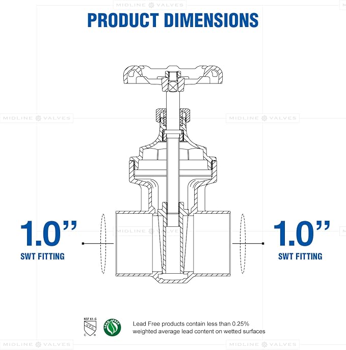 Midline Valve 427D223-5 Gate Valve, 1 in. Sweat Connection, Cast Brass - Image 3