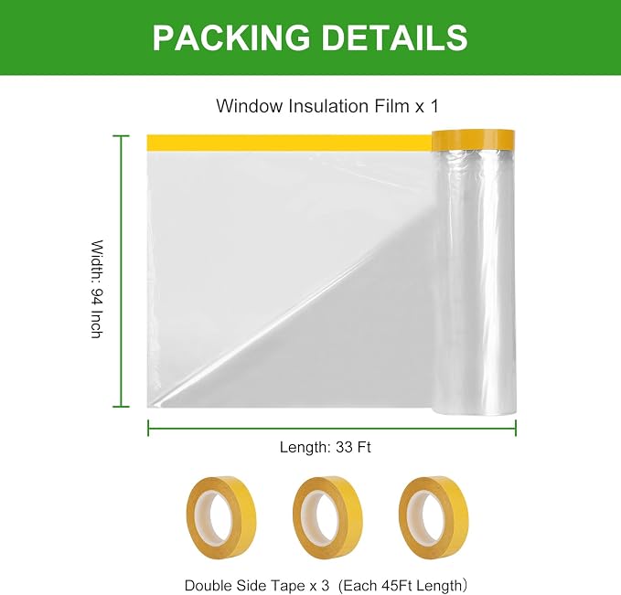 Window Insulation Kit for Winter, Plastic Window Covering 94 Inch Wide × 393 - Image 2