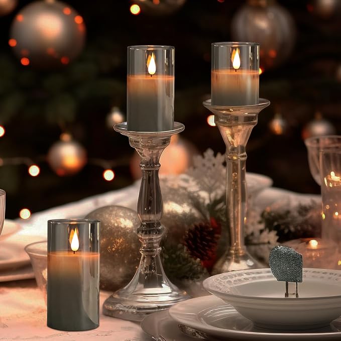 LEDHOLYT Rechargeable Flameless Grey Glass Candles–Gifts - Image 7