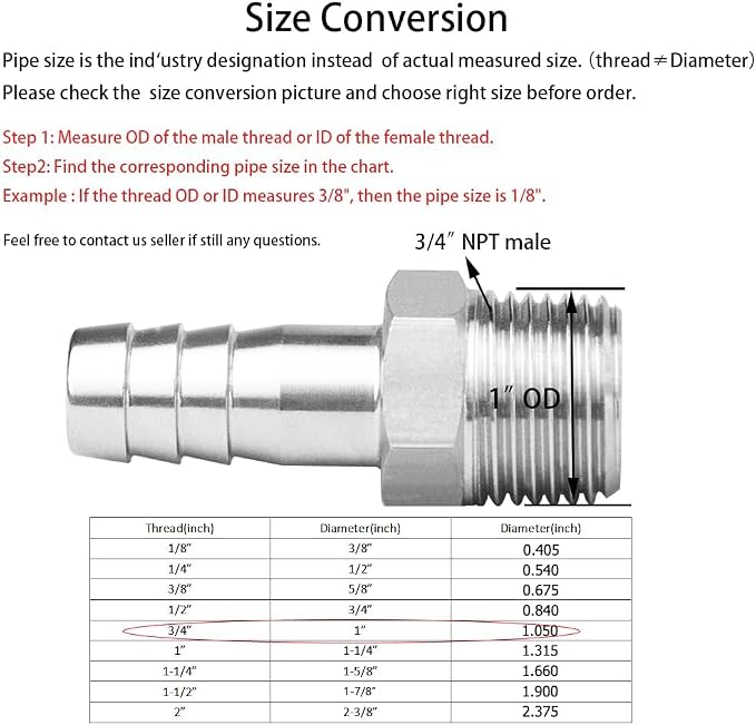 Stainless Steel Hose Barb Fitting 3/4" Hose Barb to 3/4" NPT Male Thread - Image 2