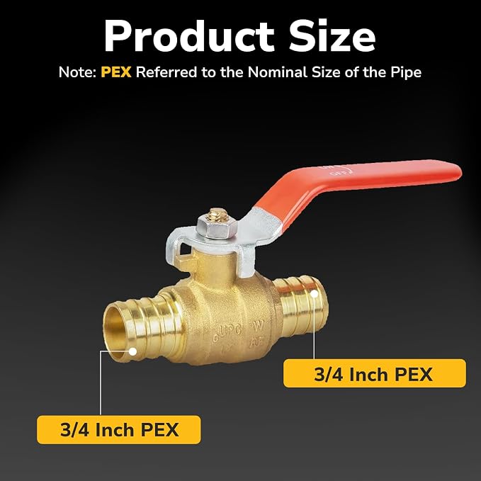 3/4" PEX Ball Valve, Brass Full Port Shut-off Valve, Pex Crimp Fitting - Image 3