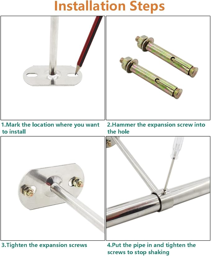 2 Pack Ceiling Mount Bracket, Stainless Steel Wardrobe Pipe Bracket Rod Holder - Image 6