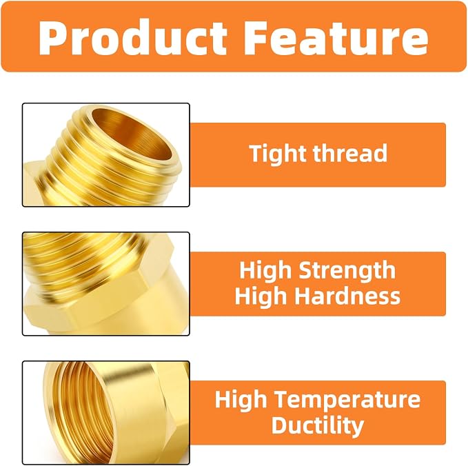 GASHER 5Pcs 1/2" G Thread Female × 1/2" NPT Thread Male Brass Pipe Fitting - Image 3