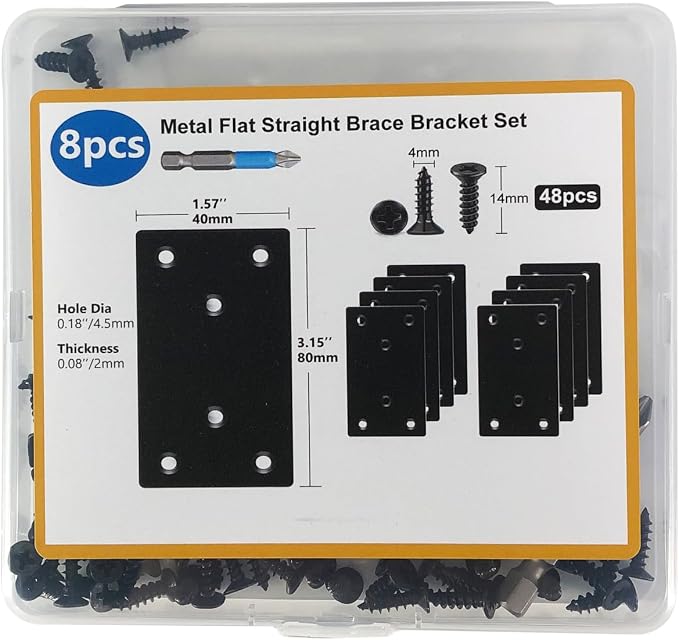 QSJ 8 Pack Black Flat Mending Plate 3.15x1.57'', Stainless Steel Bracket - Image 5