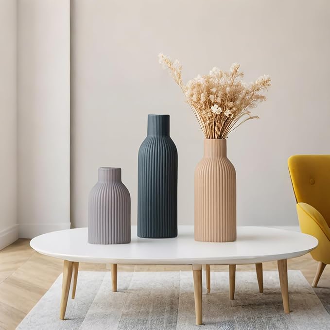Modern Ceramic Vases Set of 3, Shelf Table Centerpiece - Image 5