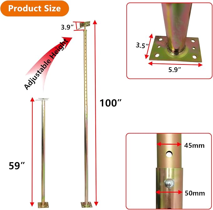 2 Pack 59" - 100" Adjustable House Floor Screw Jack Post - Image 2