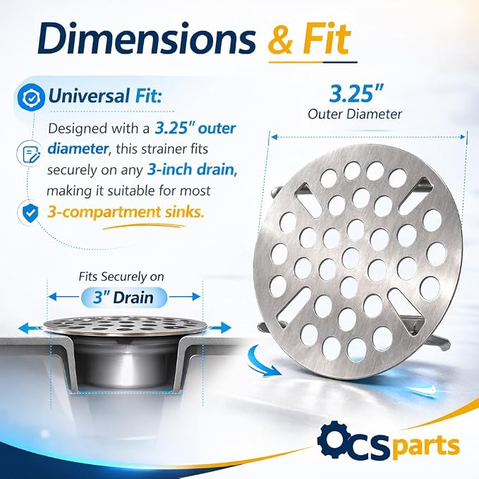 OCS Parts 3-Pack 3" Kitchen Sink Flat Strainers - Image 3