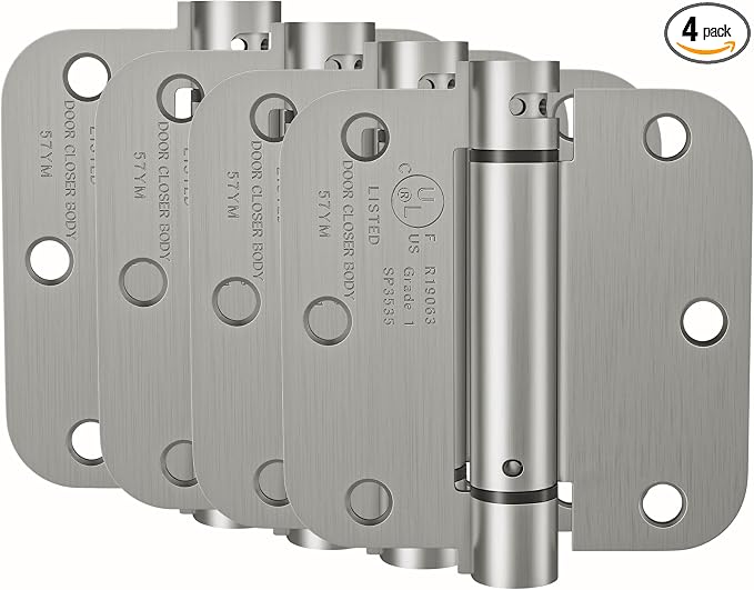 HOSOM 4 Pack Brushed Nickel Self Closing Door Hinges, 3.5 Inch 5/8'' Radius by HOSOM