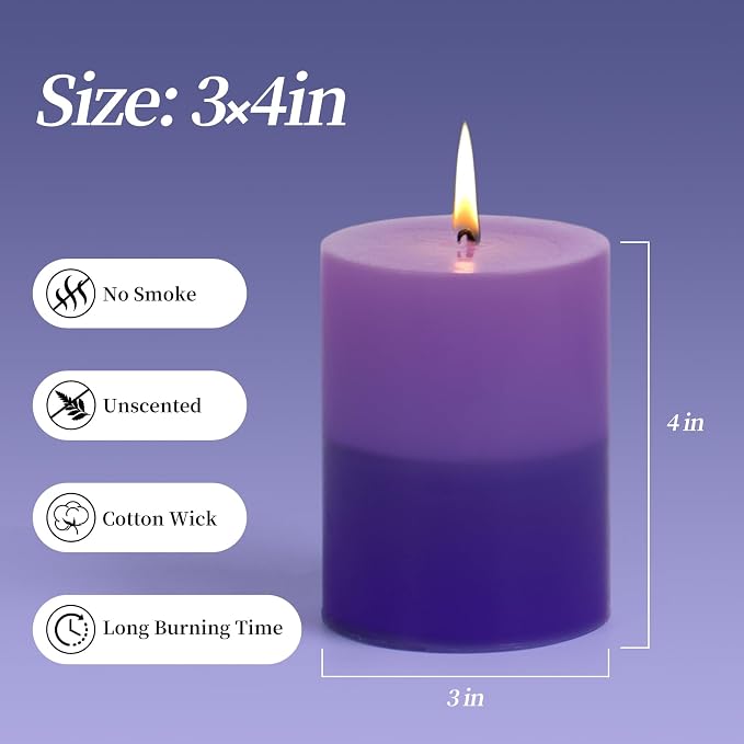 KONNI Layered Pillar Candles Set of 3, 2.8"x 4" Table Decor Purple | - Image 2