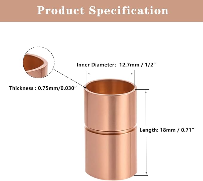 Straight Copper Coupling Fittings, 1/2 Inch Copper Pipe Welding Joint Connector - Image 2