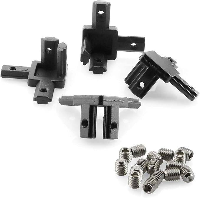 4-Pack Black 2020 Series 3-Way End Corner Bracket Connector, by PZRT