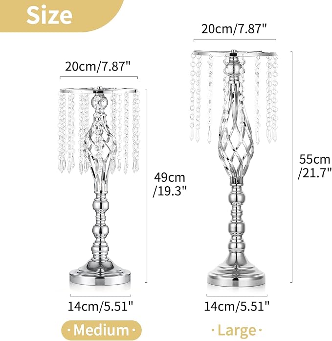 2 Pcs 19.3 Inches Tall Crystal Flower Stand Wedding Road Lead Holders - Image 4