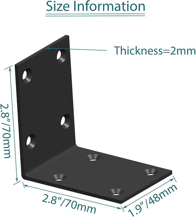 Black Stainless Steel Corner Bracket L Brackets Metal Corner Brace | 10Pcs - Image 3
