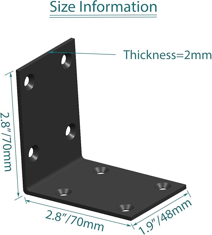 Black Stainless Steel Corner Bracket L Brackets Metal Corner Brace | 20Pcs - Image 3