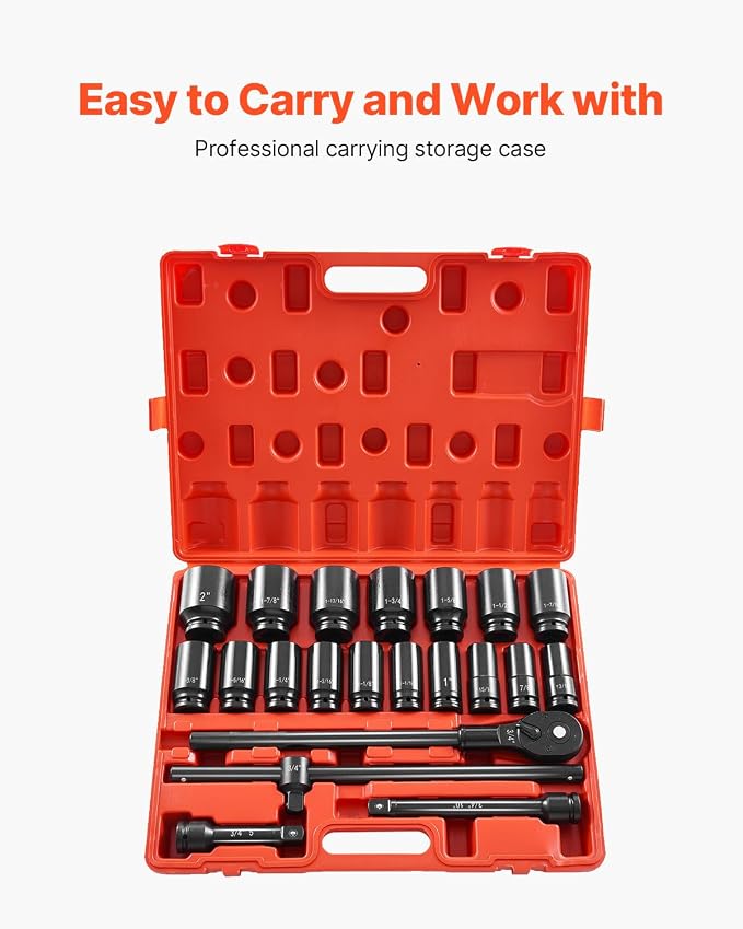 VEVOR Impact Socket Set 3/4 Inches 22 Piece Deep Impact Sockets, 6-Point Sockets - Image 6