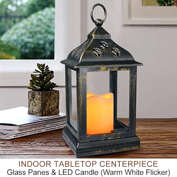2-Pack 9.5" Distressed Bronzes Indoor Candle Lantern - Image 4