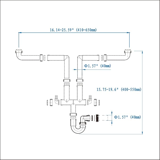 Talea Double Kitchen Sinks Drain Pipe Kit Drain Pipe Rear Hard Tube - Image 6