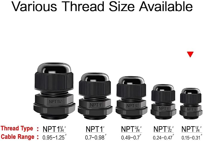 20 Pack NPT 1/4" Cable Glands Waterproof Adjustable 4-8mm Cable Connectors - Image 5