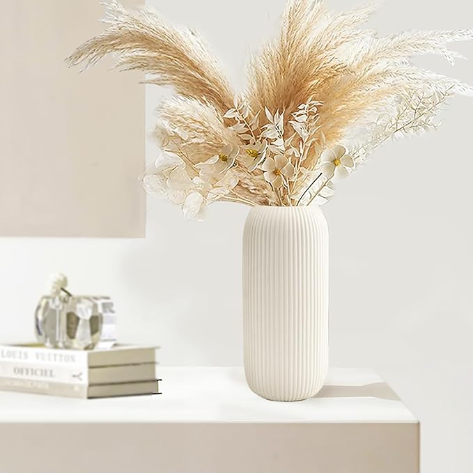 Ceramic Vase for Flowers – Modern Small Ribbed Textured Flower Vase for Home - Image 3