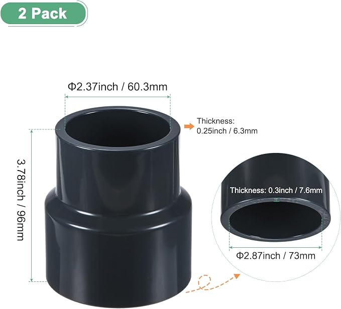 M METERXITY 2-Pack UPVC Reducer Pipe Fitting, 2-1/2"x2" Reducing Coupling - Image 3