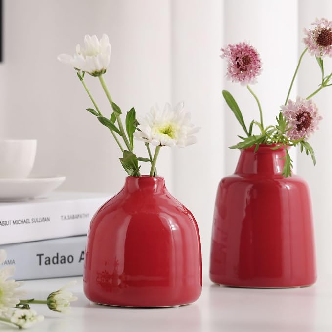 Red Small Vase Set of 3 for Modern Home Decor, Ceramic Vases for Centerpieces - Image 2