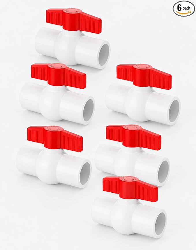 1 Inch PVC Ball Valve 6 Pack Fits 1.315" OD PVC Pipe, Shut Off Valve | Heavy by ZXZYHFTY