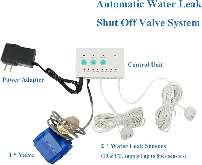 Water Leak Detector with Shutoff Valve, Sensors and Sounds Alarm, Automatic - Image 2