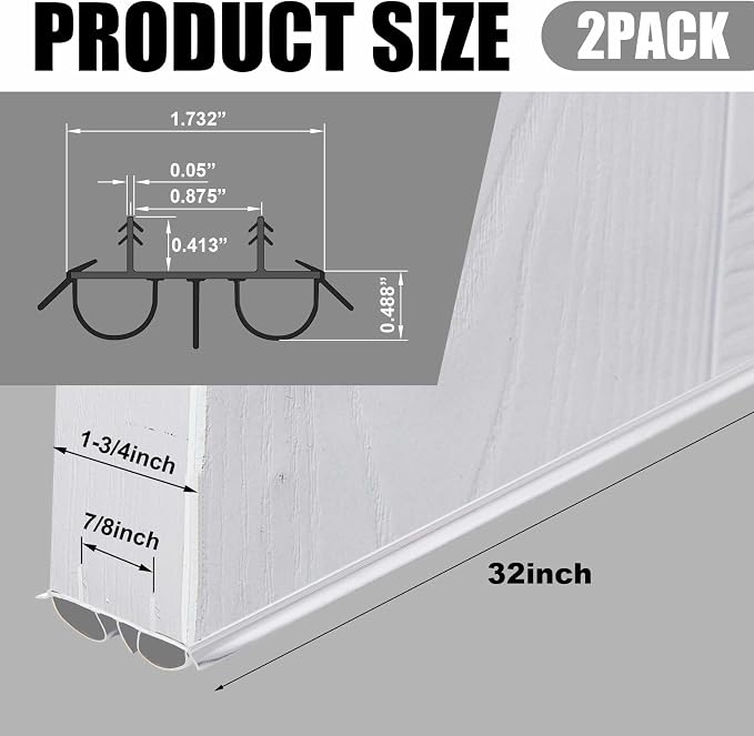 Pushglossy 2 Pcs 32" Double Bubble Kerf Door Sweep 1-3/4" Wide Vinyl - Image 2