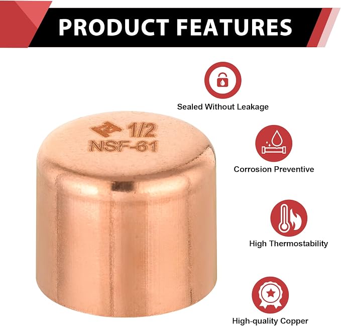 50 Piece EFIELD 1/2-inch Solder Copper Pipe End Cap | Copper Plumbing Fittings - Image 3