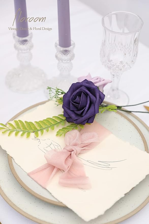 Artificial Flowers 25pcs Real Looking Lilac & Purple Foam Fake Roses - Image 4