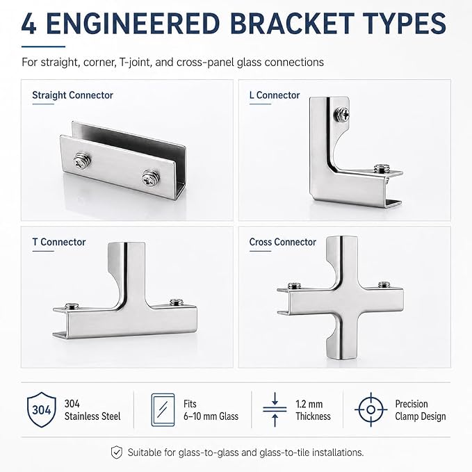 Glass and Tile Corner Clip, Clamp Bracket，Straight-line Shape | Outdoor - Image 3