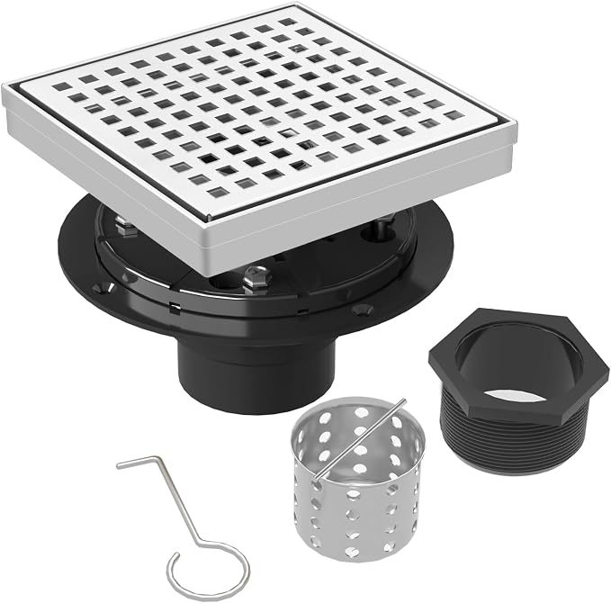 6 Inch Brushed Nickel Square Shower Drain by MERRYDO