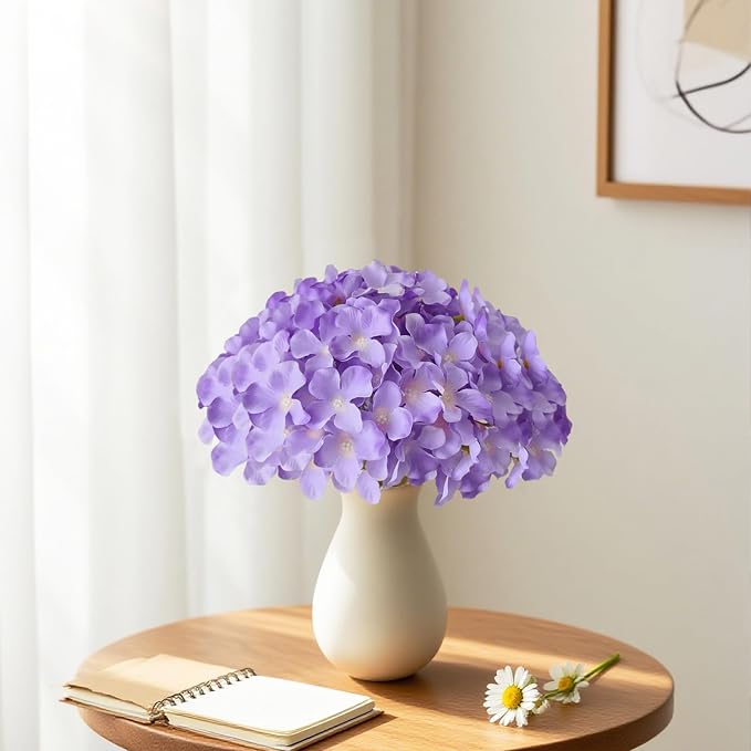 65Pcs Purple Hydrangea Artificial Flowers Bulk，Realistic Silk Fake Flowers - Image 5