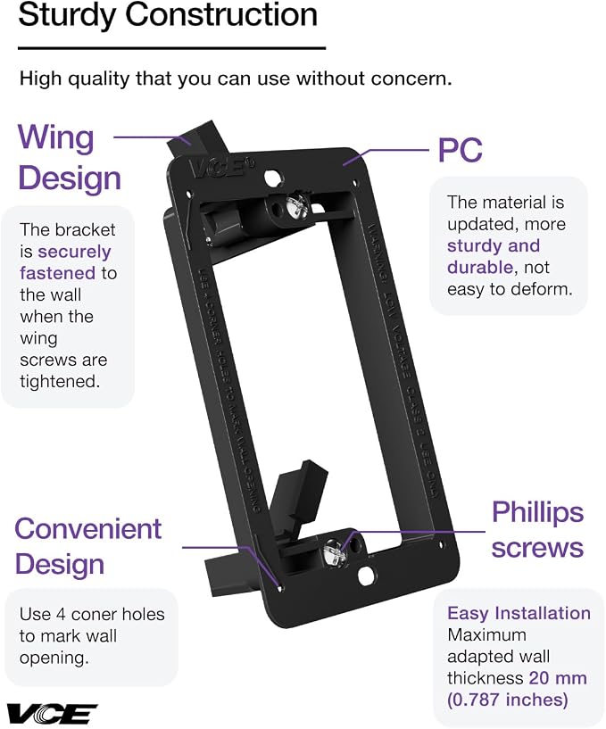 VCELINK Low Voltage Mounting Bracket, Flush Low Voltage Box, Flush Mount - Image 4