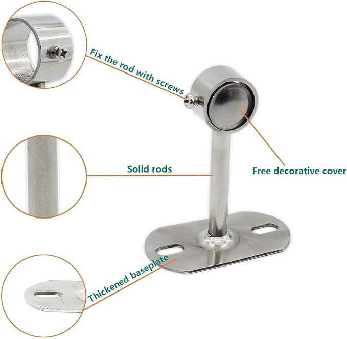 2 Pack Ceiling Mount Bracket, Stainless Steel Wardrobe Pipe Bracket Rod Holder - Image 5