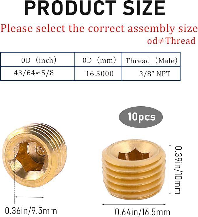 Brass 3/8" NPT Male Pipe Plug Fitting Set - Image 2