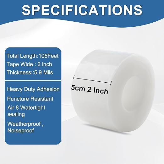 Transparent Window Weather Sealing Tape 2IN x 35 yd Draft Isolation No Residue - Image 2