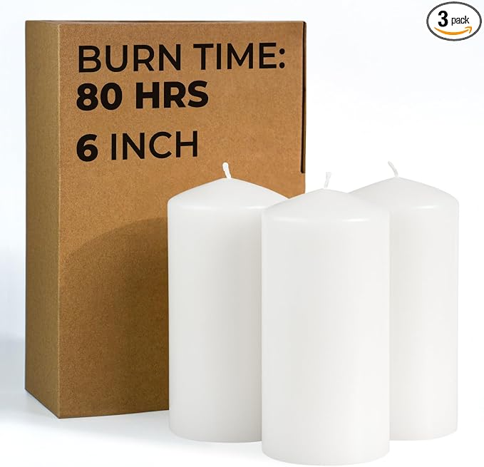 3x6 inch White Pillar Candle Set of 3 by CANDWAX