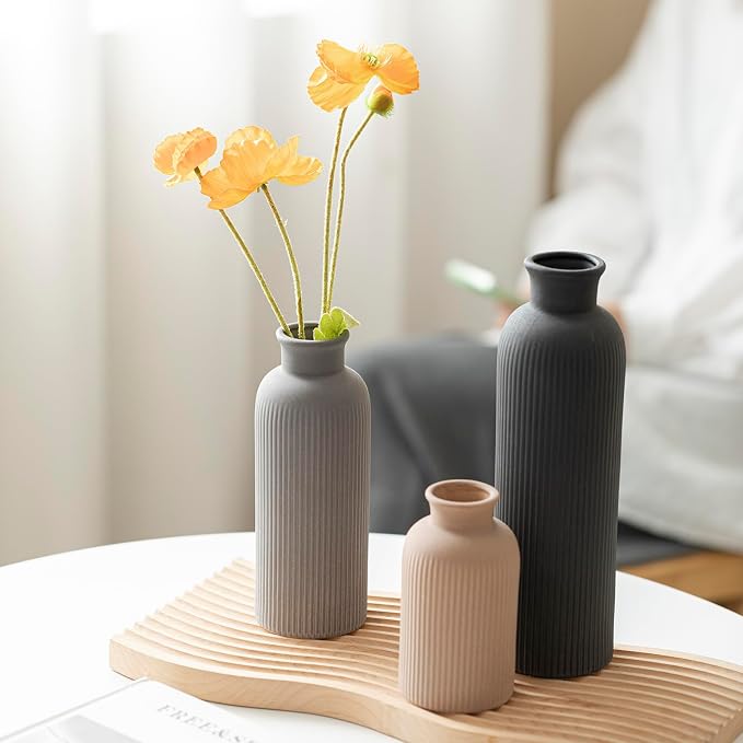 Modern Ceramic Vase Set, 3-Piece Decorative Vases - Image 5