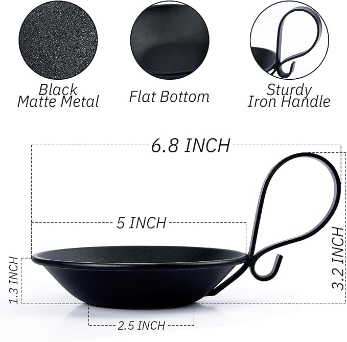 2-Pack Matte Black Iron Pillar Holders, Flat Base | Thick Cast Metal, Powder - Image 2