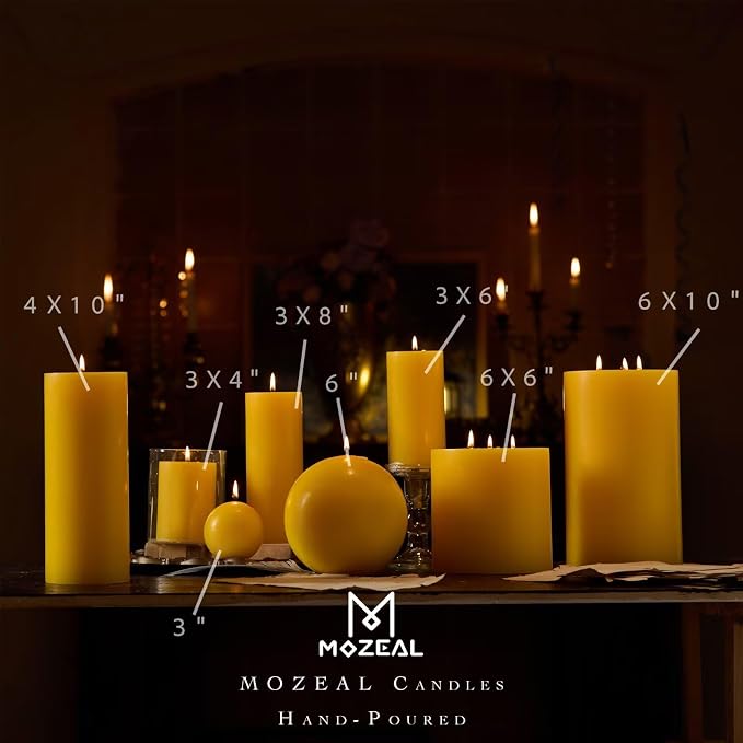 MOZEAL 3" x 8" Hand-Poured Unscented Large Candle, Smokeless Rustic Pillar - Image 3