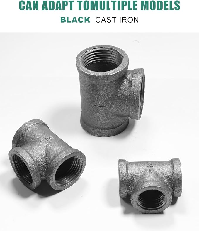 Black Cast Iron Tee Fitting 3/4" Female Thread, 3 Way Industrial Pipe Connector - Image 3