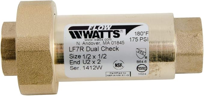 Watts Lead-Free Brass Dual Check Valve Backflow Preventer 1/2" x 1/2" - Image 2