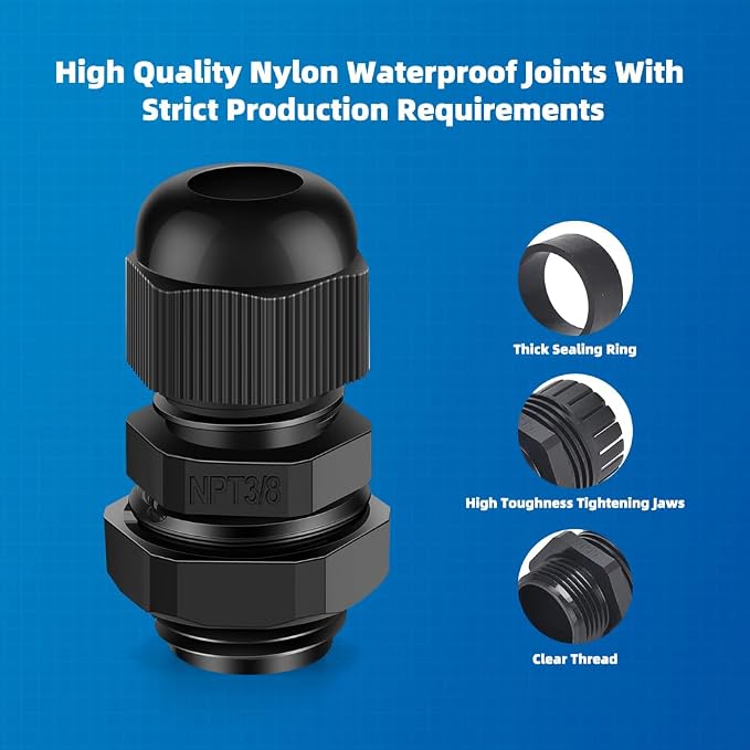 Cable Gland 12 Pack 3/8" NPT Waterproof Adjustable Connector Strain Relief Cord - Image 5