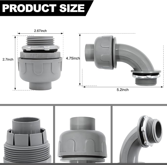 1-1/2 inch Liquid Tight Connector PVC Flexible Conduit Connector, 180 Degree - Image 2