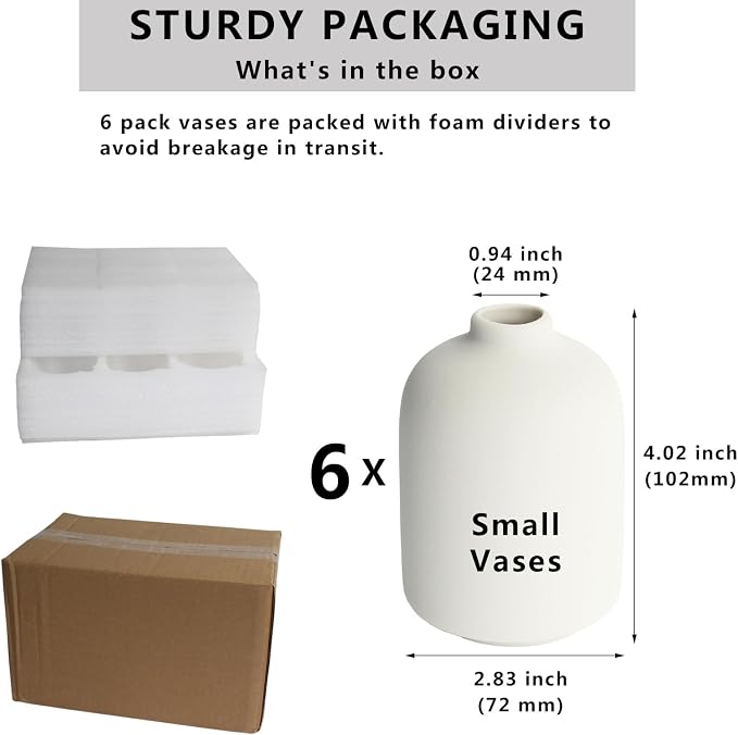 YANLING Small White Vase for Decor, 6 Pack Ceramic Vases for Pampas Grass | - Image 2