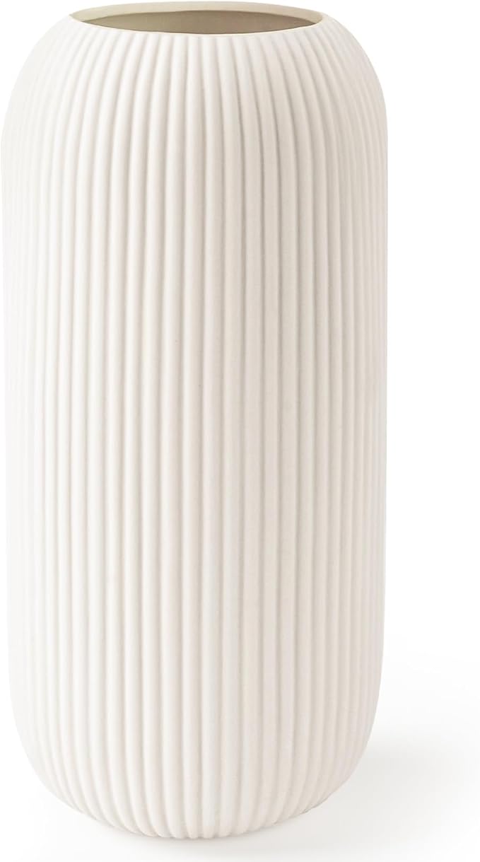 Ceramic Vase for Flowers – Modern Small Ribbed Textured Flower Vase for Home by RIKBVOM