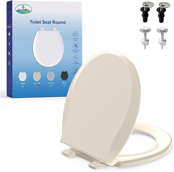 Almond Round Toilet Seat, 16.5 x 14.1 Inch Premium PP Plastic Toilet Seat by A%C3%BCnsffer
