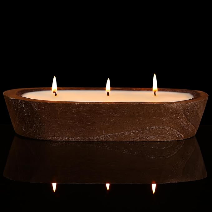 Aromatherapy Candle, SEVEYEE Vanilla Candle 3wicks 12oz, Large Wooden Bowl - Image 9