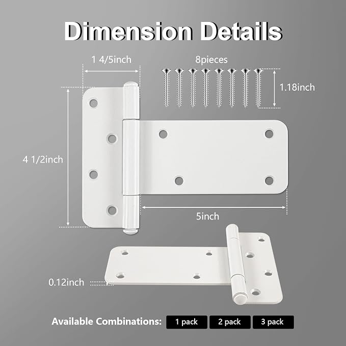 4 Pack 5" Door Hinges, 260 Lbs Capacity Heavy Duty Gate Hinges | Matte white - Image 2